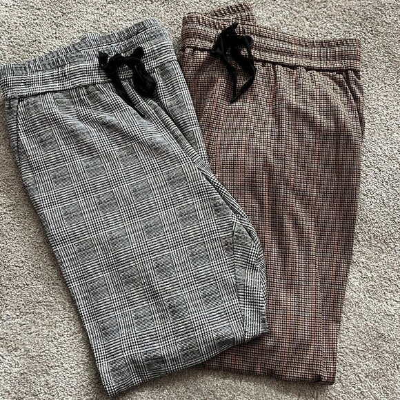 C By One Pants - Jogger Style Dress Pants (2 pairs) Black/White Checked & Brown/Beige Tartan (M)